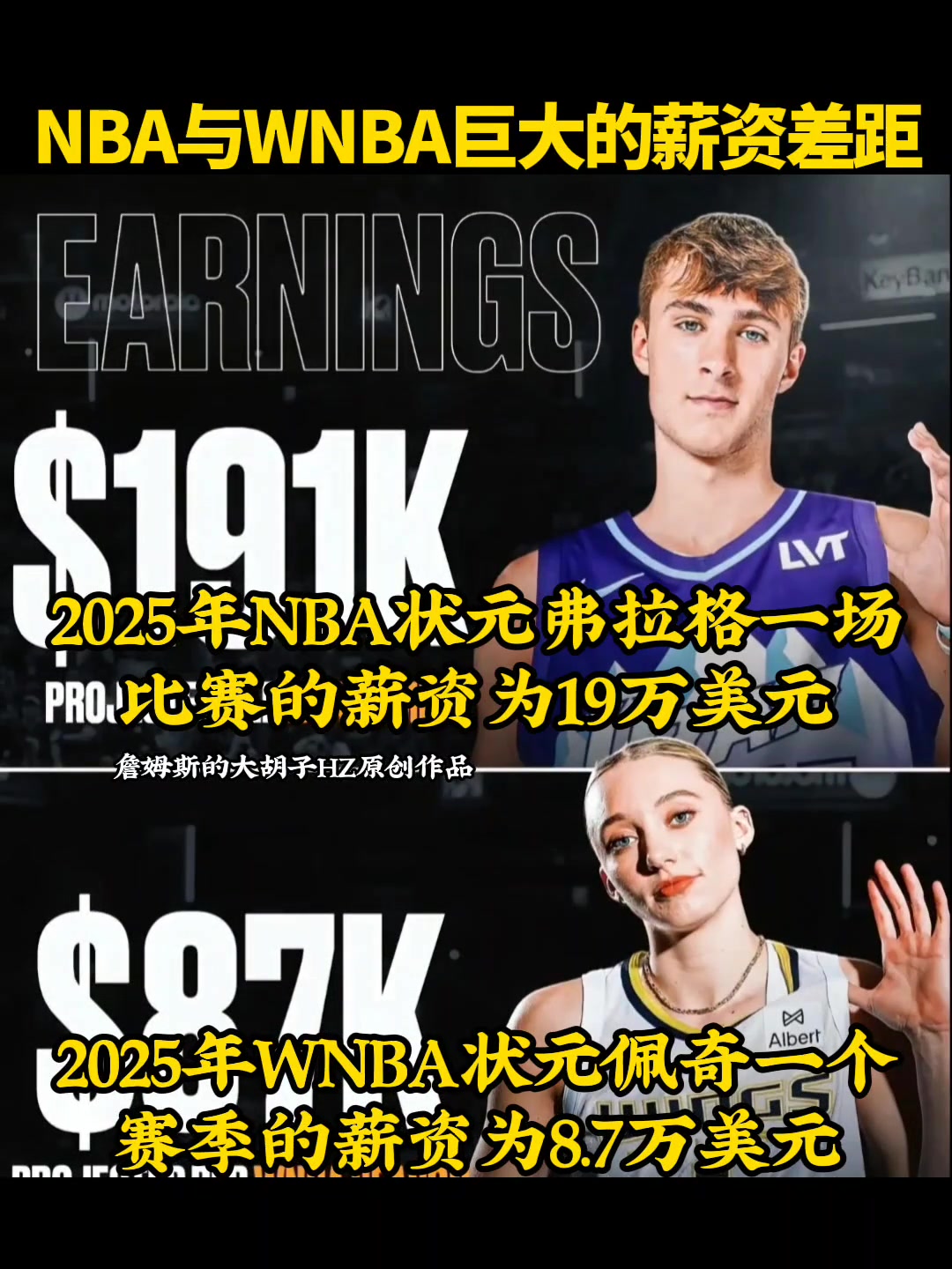 差距簡直逆天NBA狀元一場賺19萬 WNBA狀元一年才9萬