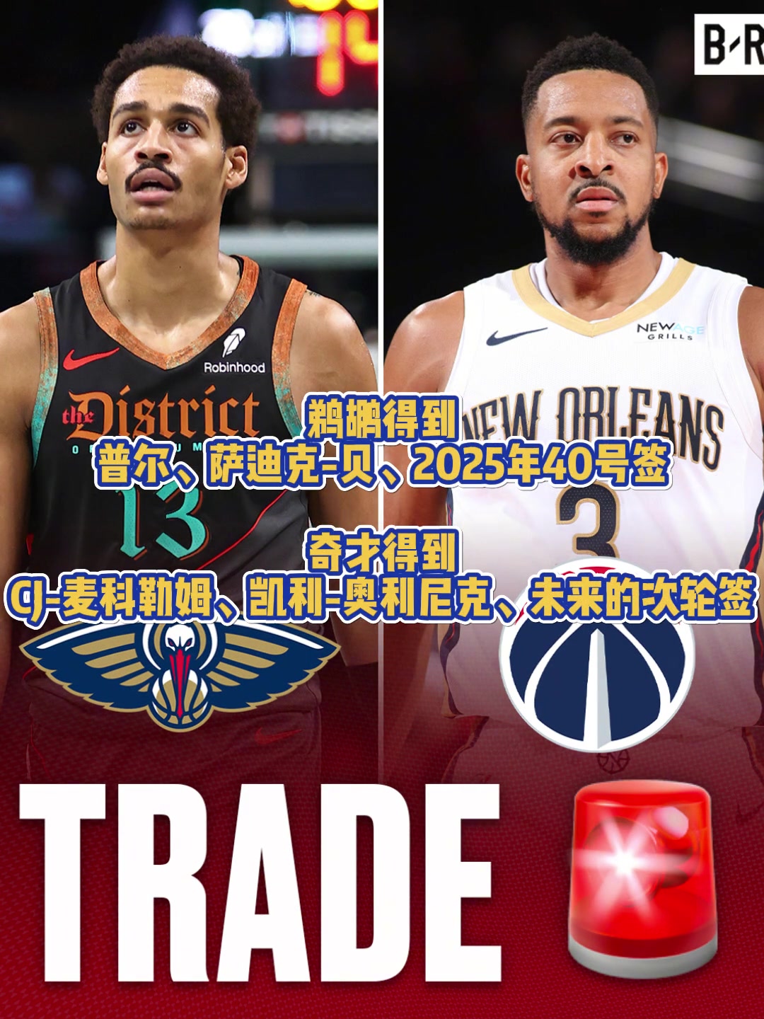 普爾重回西部鵜鶘用CJ奧利尼克等從奇才換來(lái)普爾薩迪克貝