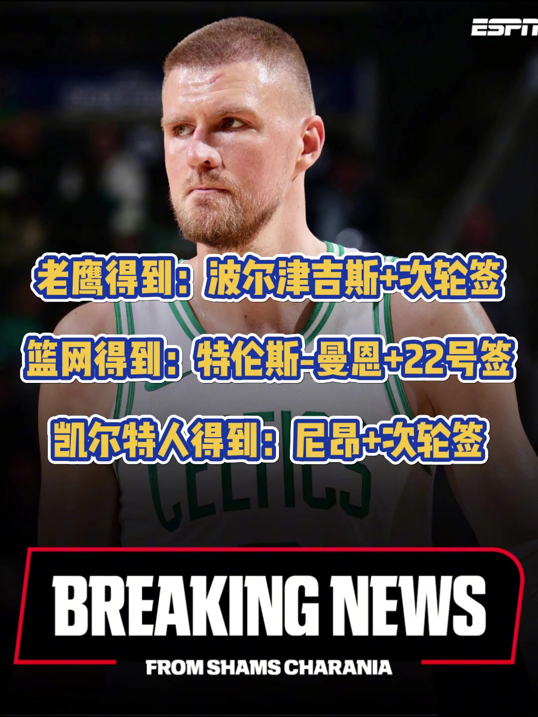 薪資空間這就清理出來了凱爾特人籃網(wǎng)和老鷹進行三方交易