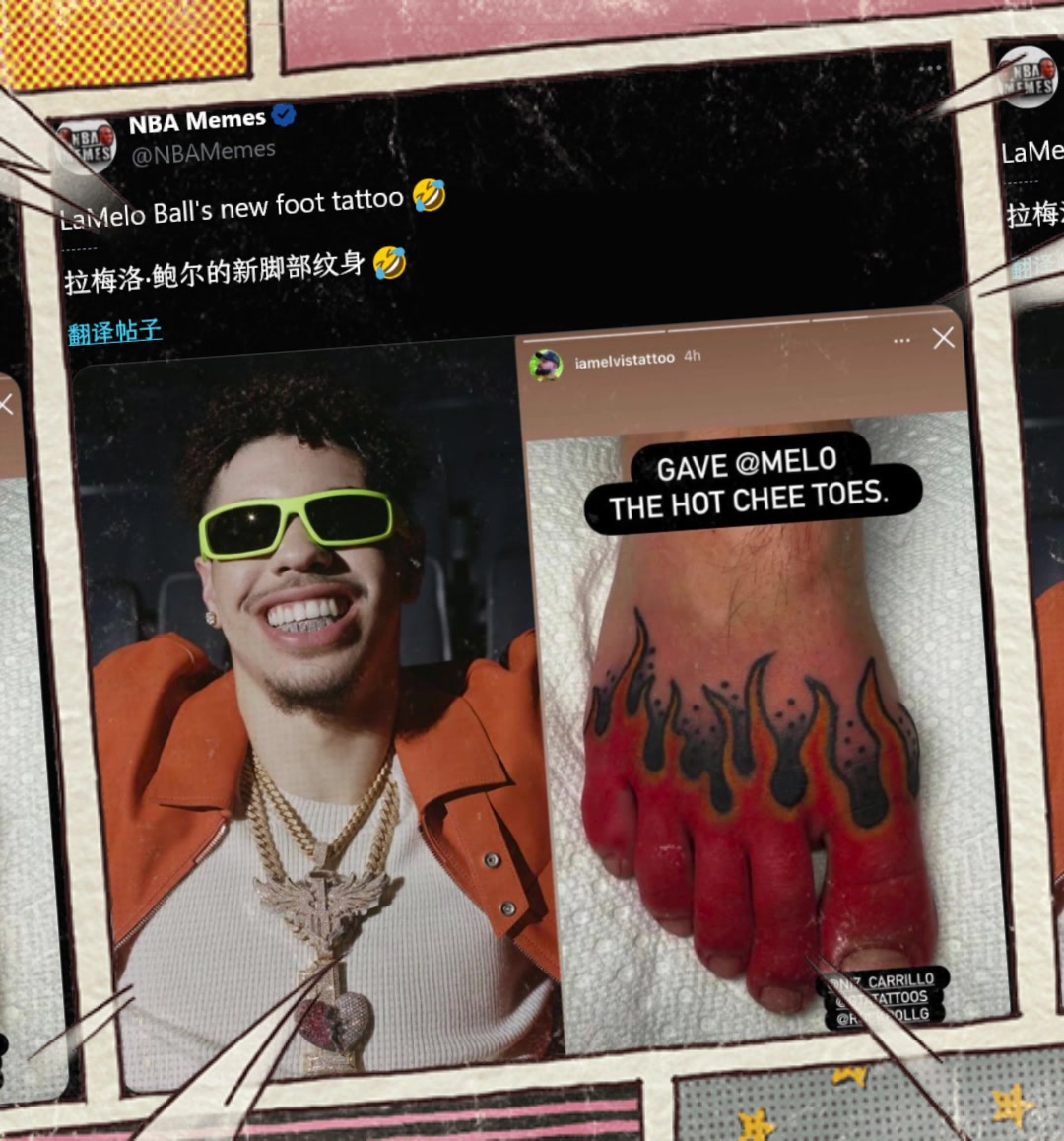 實在欣賞不來三球拉梅洛-鮑爾曬出足部新紋身簡直逆天啊