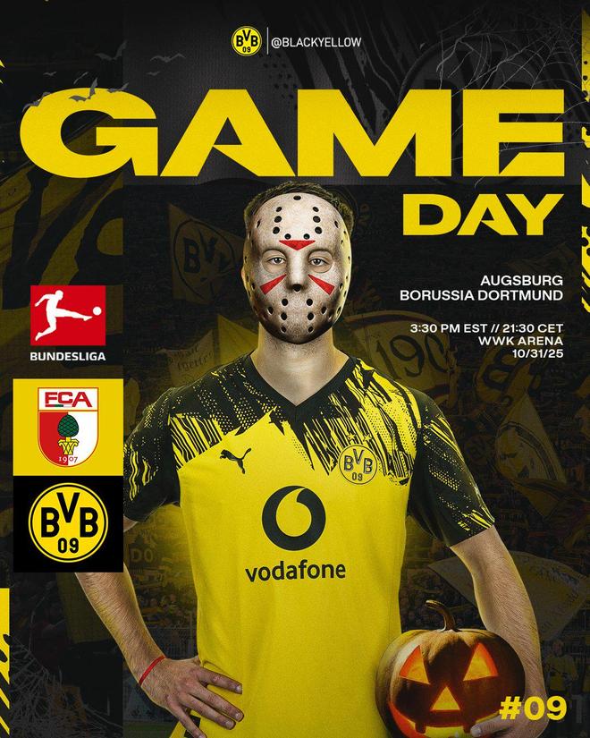 萬圣夜出戰(zhàn)！多特發(fā)布賽前海報，球員cos“殺人魔杰森”