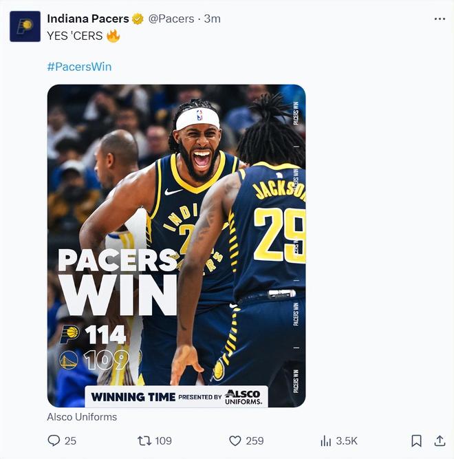 25+10成隊史第三人！印城雙向奇兵完勝庫裡 迎生涯之夜登全美熱搜