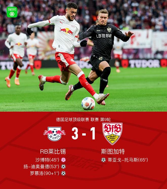 萊比錫3-1斯圖加特，羅慕洛、迪奧曼德破門，努貝爾超級(jí)失誤